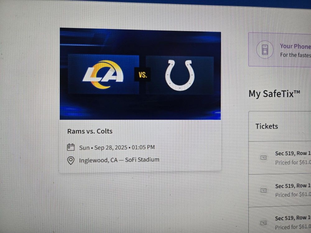 4 Tickets RAMS Colts $50 Each This Sunday
