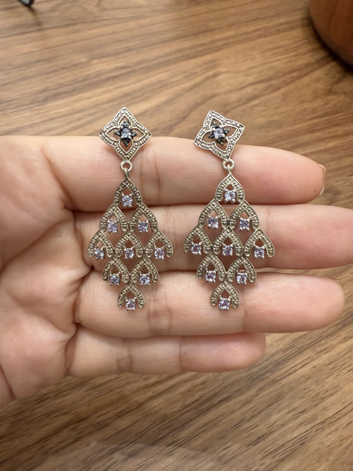 Vintage Inspired Tanzanite & Blue Diamond Chandelier Earrings