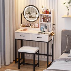 Drefure Vanity Desk with Round Mirror & Lights - New In Box