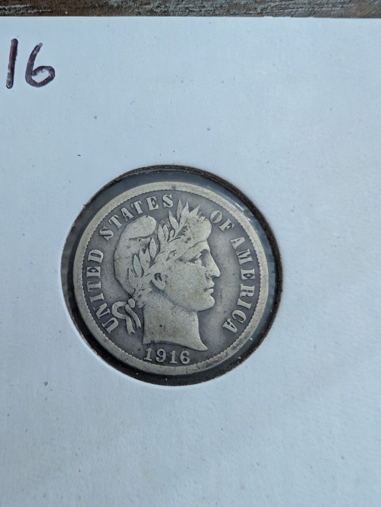 1916s Nice Silver Barber Dime Coin