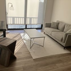 Sofa & 3 Tables  and 2 Counter Stools