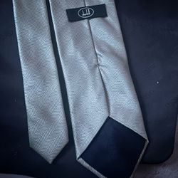 dunhill VINTAGE gray silver yellow 3d stripe tie logo dress suit tie accessories