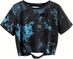 BRAND NEW! Tie-Dye Ripped Distressed Cropped T-Shirt Size S
