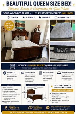 🛏️ Beautiful Queen Size Bed – Mattress Included!