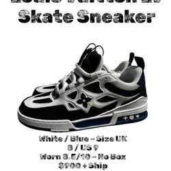 Louis Vuitton Skate Sneaker White/Blue – Size 9 US / UK 8 – No Box