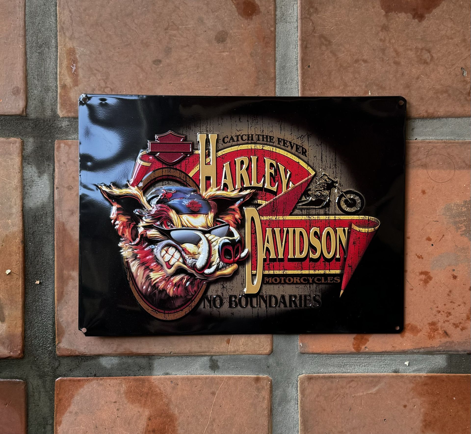 Harley Davidson Motorcycles Embossed Tin Metal Sign - No Boundaries - Hog