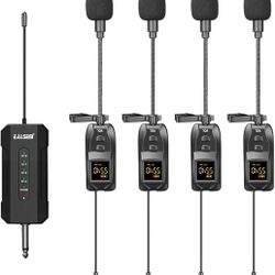 ES-384 4-CH UHF Wireless Lapel Microphone System - 164ft Range, Rechargeable Receiver, Plug-and-Play for Presentations - 4 Lapel Mics Included