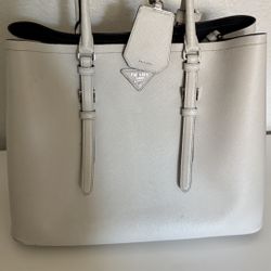 prada saffiano leather white tote bag