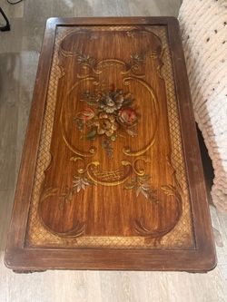tle  Vintage Louis XV Style Hand Painted Floral Coffee Table – Carved Wood