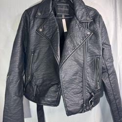 Victorias Secret Womens Moto Jacket S Black Faux Leather Edgy Biker Chic Rock