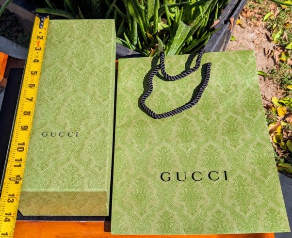 Gucci (empty) Green Embossed Shoe Box + Ppr Shopping Bag, Ribbon & COA