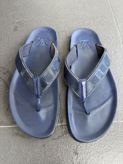 Louis Vuitton Blue Damier Rubber And Leather Thong Sandals