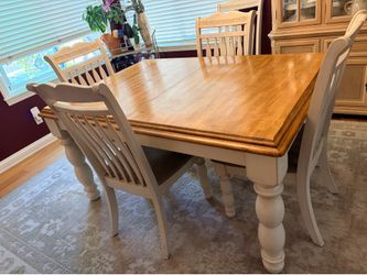 Solid Wood Dining Table & 6 Chairs – Living Spaces – Includes 18” Leaf