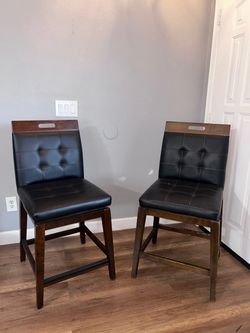 Wood & Black Upholstered Swivel Dining / Bar Chairs — $15 For Set of 2