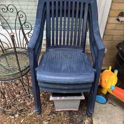 3 Blue Plastic Outdoor Picnic Patio Chairs
