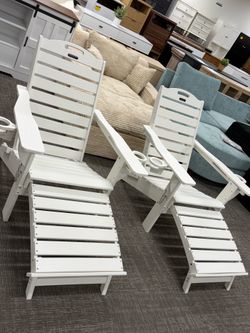 Set of 2, Adjustable Adirondack Chairs with Retractable Ottoman, HDPE Folding Adirondack Chair with Cup Holders, Weather Resistant for Backyard, Pools