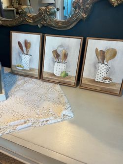 Set of 3 Wood framed canvas kitchen pictures