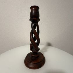 Candle Holder Hand Turned Wood Twisted Stem