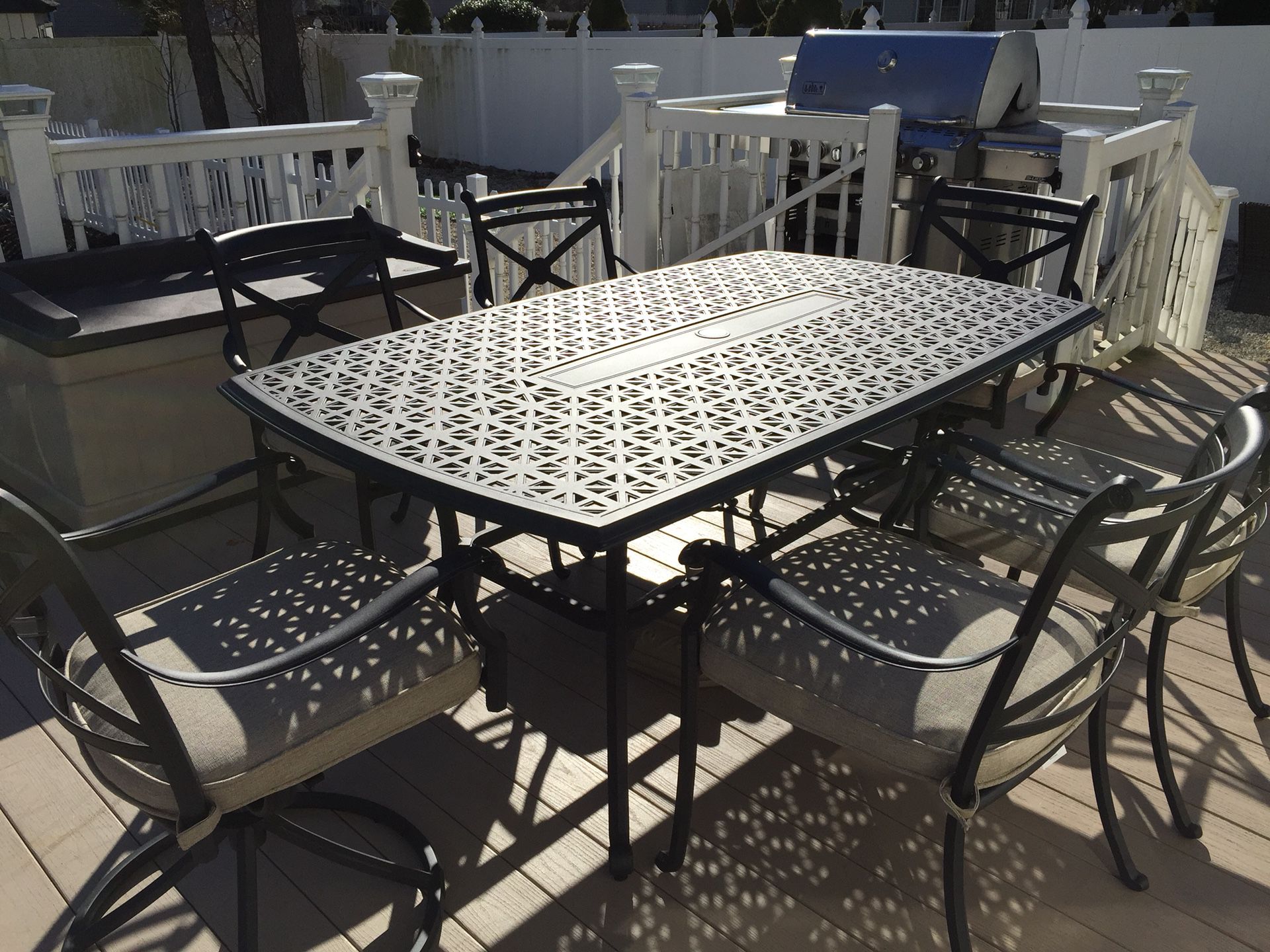 Outdoor patio furniture cast aluminum dinning set. NEW IN BOXES! Warehouse sale.