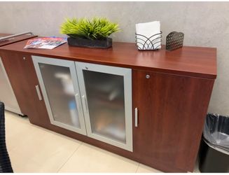 Executive Office Storage Cabinet – Cherry Wood with Frosted Glass Doors