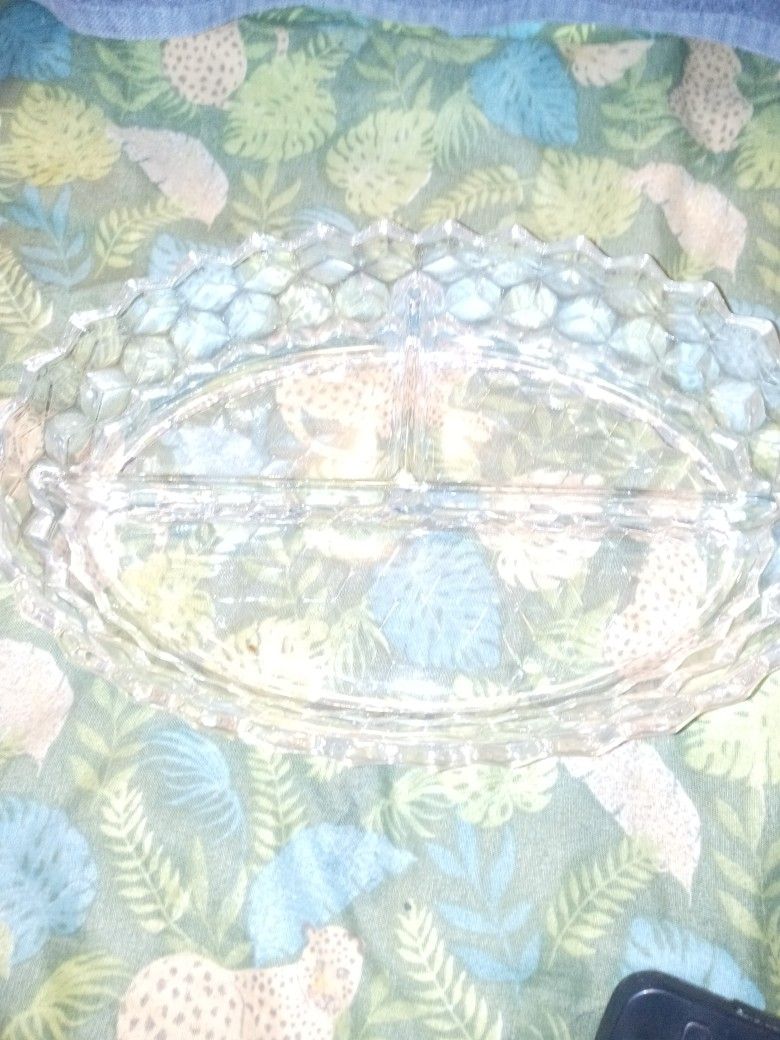 Glass Crystal Three Slot Candy Dish
