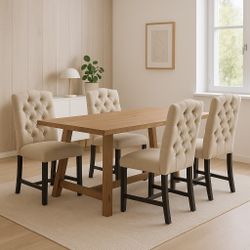 Set of 4 Beige Traditional Polyester Upholstered Dining Side Chair (Wood Frame) [NEW] **Assembly Req** Only Chairs**