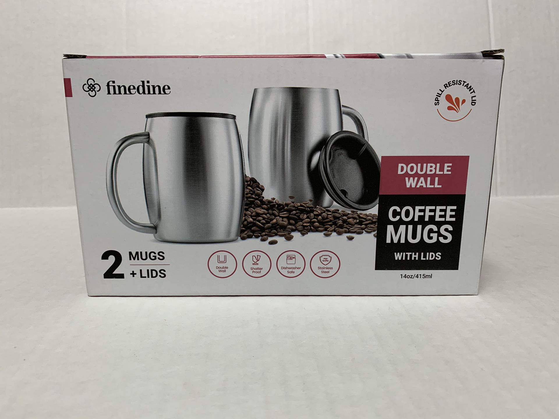 Stainless Steel Coffee Mugs with Lids (Set of 2) Double Walled BPA Free - 14 oz