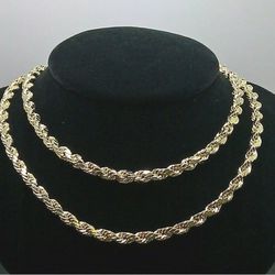 Real 10K Gold Hollow 5mm, 23" Diamond Cut Rope Chain 