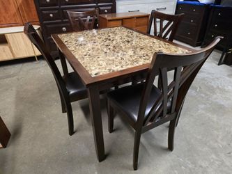 Brown / Faux Granite Top Kitchen Table Set with 4 Chairs
