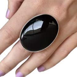 7.5 Handmade Ring OVAL Black Onyx Gem Solid 925 Sterling Silver Fine Art UNISEX Original Natural Gemstone Men Women Statement