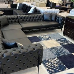 SPECIAL‼️Pandora Black leather sectional 3pc❤️✨ we have delivery 🚛👍🏼 only $49 down 👏🏼 (Price:$1999)