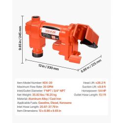 Fuel Transfer Pump, 12V DC 20 GPM 1/4 HP Diesel Pump, Extractor Pumps with Manual Nozzle, Discharge Hose and Suction Pipe, tor Gasoline, Diesel, Keros