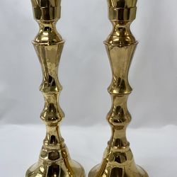 2 Brass Candle Holders Fireplace Pillar Candlesticks Alter 18.5" Tall Vine 