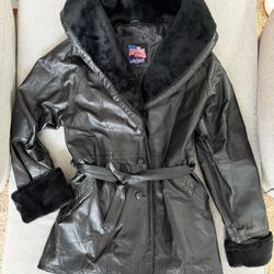 Vintage USA Leather Black Leather Coat Womens