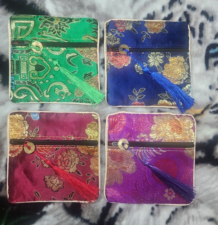 Bundle Of 4x Chinese Silky Brocades Or Pouches