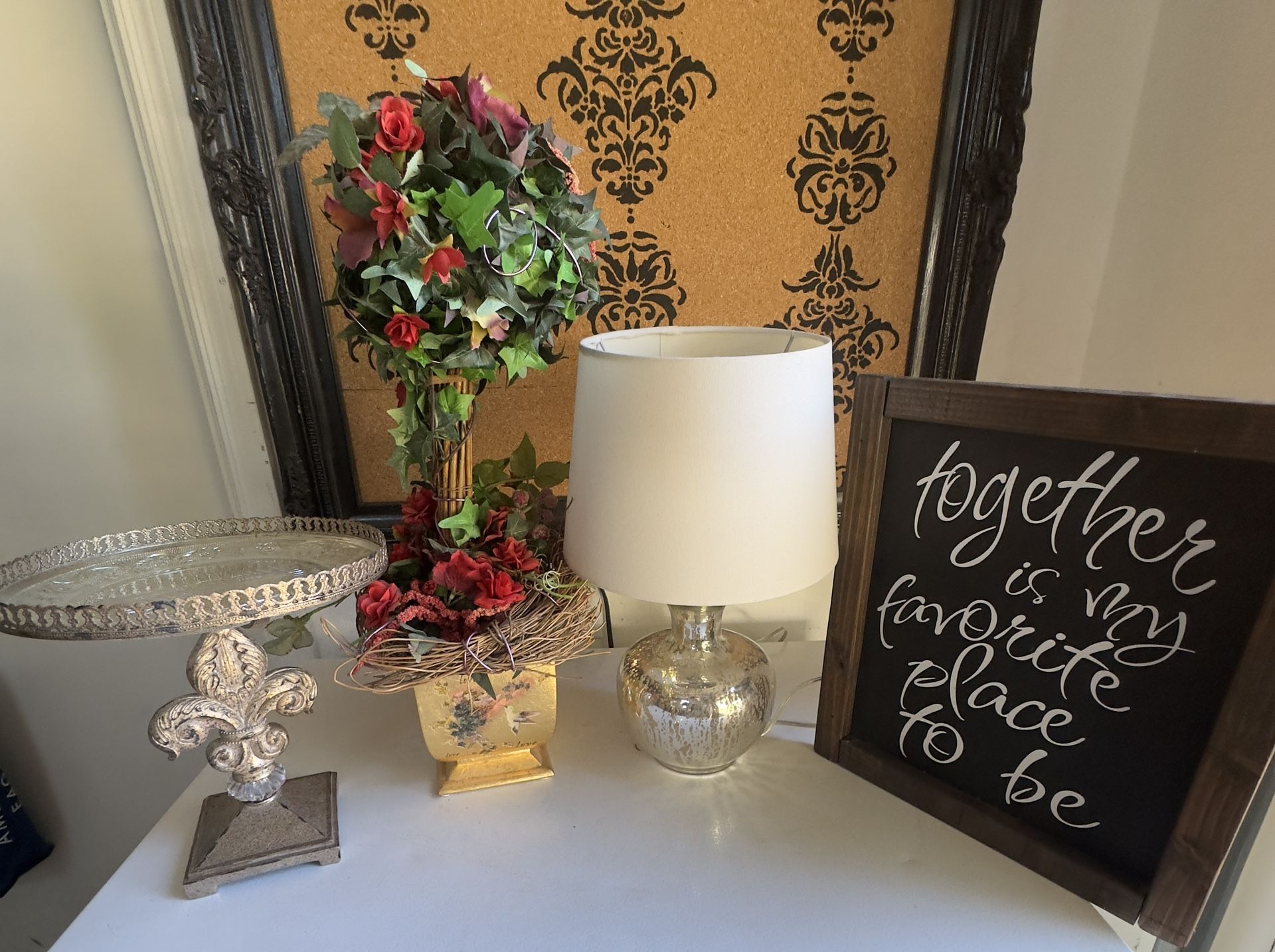 Home Decor, Cake Plate, Topiary, Lamp, Frame