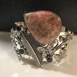 Krazy Lace Agate Amethyst 925 Sterling Silver Cuff Bracelet 