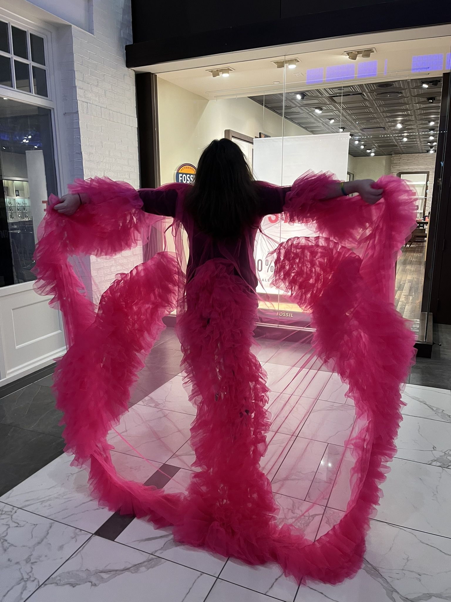 Floor Length Pink Tulle Robe