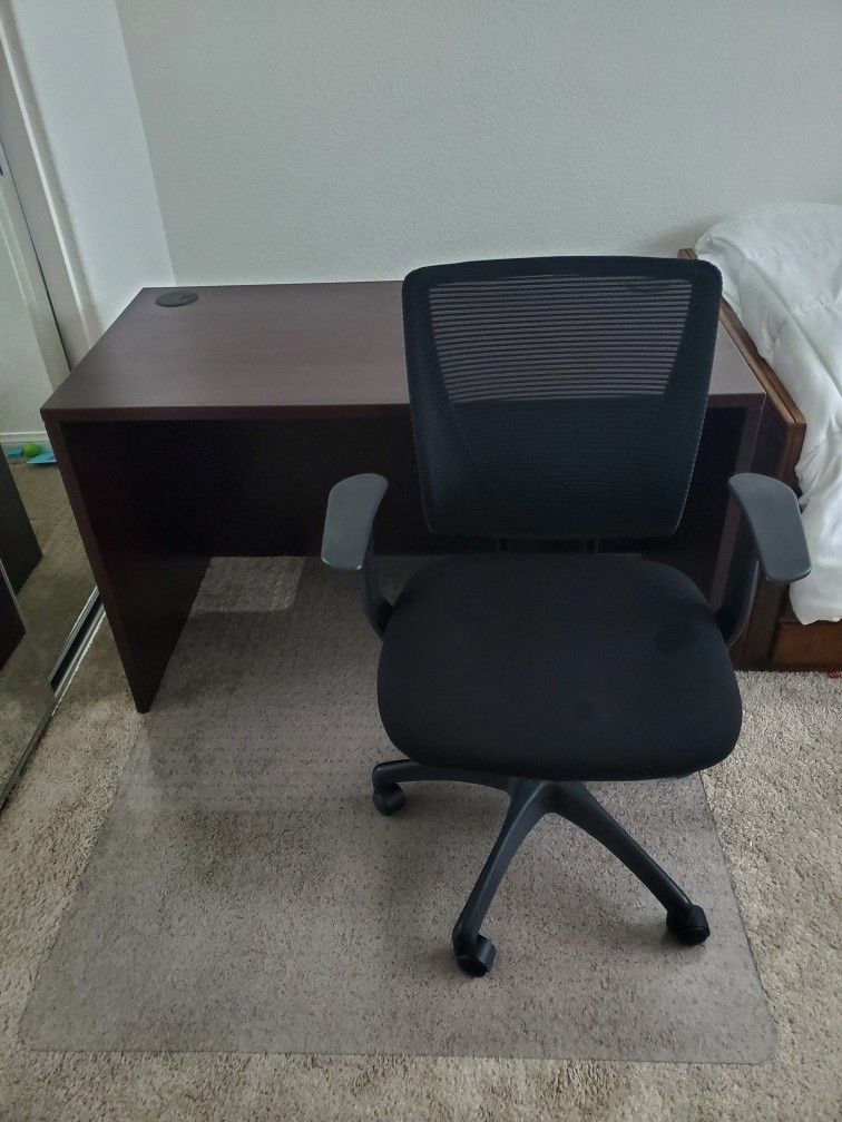 Office Desk, Chair, & Chair Mat Set