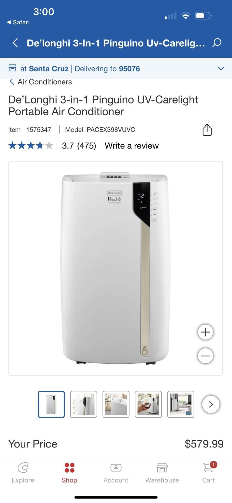 DeLonghi Portable Air conditioner OBO