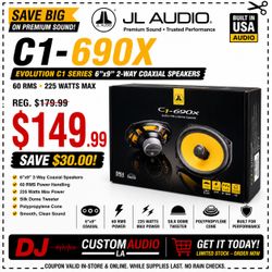 JL Audio C1-690X Car Speakers 1 Set 6x9" 2-Way Coaxial Speaker System 225 Watts 🚨 Payment Options Available 🚨 No Credit Needed 🚨
