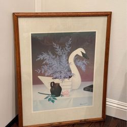 Swan Still Life Painting, Framed Print - Vintage 80’s