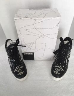 *NEW* Bronx Womens Zoo Nee Black Leather High Top Sneakers Sz US 8.5 *MSRP $105*