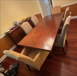 Restoration Hardware Solid Cherry 96" Dining Table Set (with 6 Upholstered Chairs)