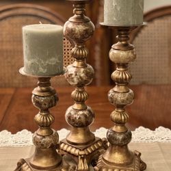 Set Of 3 High End Marble Candle Holder Plus Candles