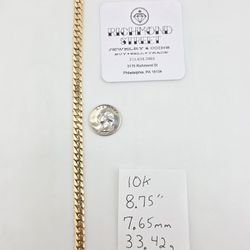 10k gold 8.75" 7.65mm Miami Cuban link bracelet 
