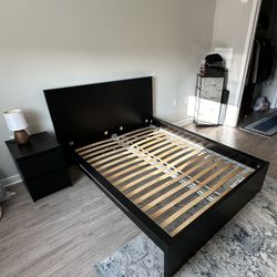 Bedroom furniture for sale: bed frame, mattress, dresser & chest.