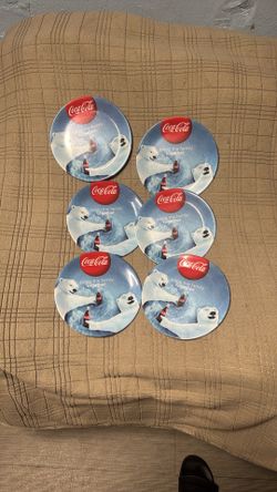 Vintage Coca Cola Polar Bear Plates "Bring the Family Together" Gibson Hard Plastic Coke