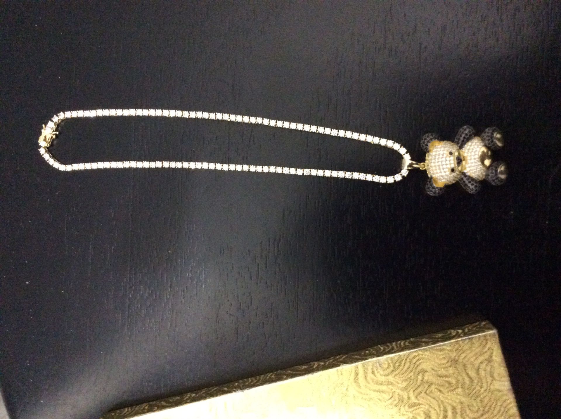 Diamond chain with diamond teddy bear pendant