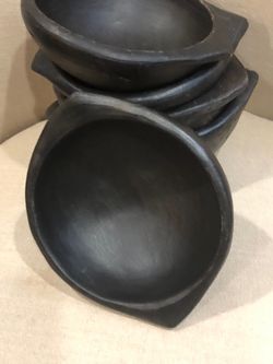 Authentic Handcrafted Black Clay Bowls Set - 8 Pieces